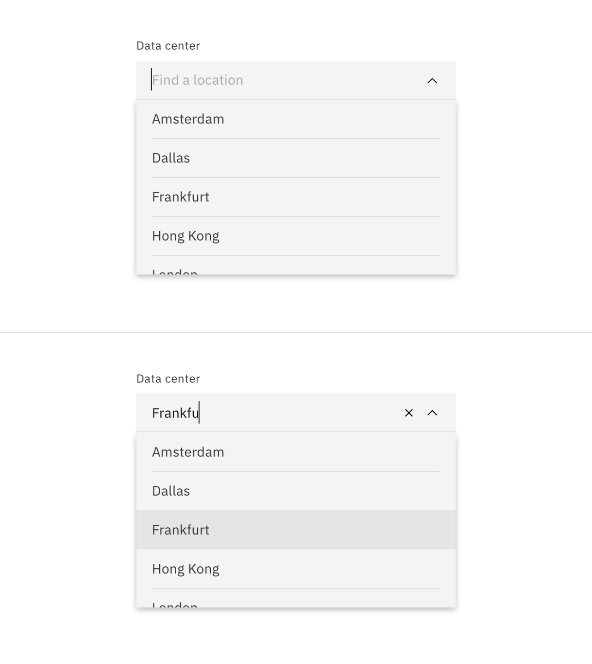 Combo box typing and option hover jumping to matched entry in the menu.